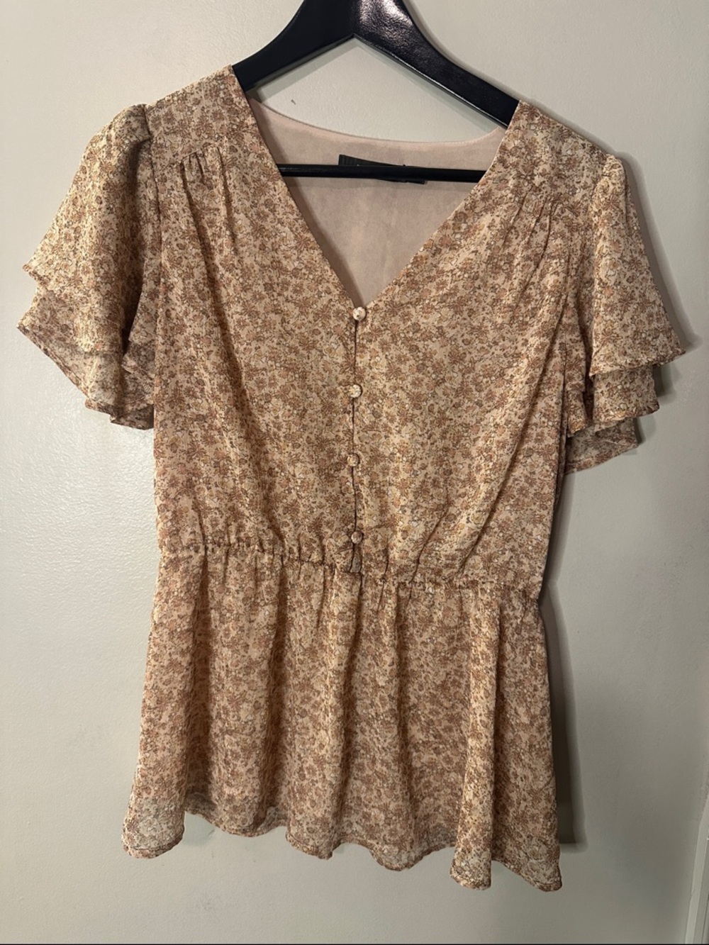 Doe and Rae Dusty Rose and Boho Chic Tan Peplum Top, Small
